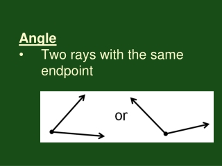 Angle •	Two rays with the same 	endpoint