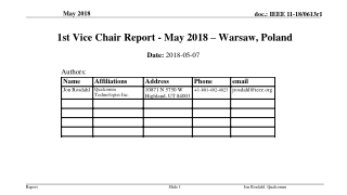 1st Vice Chair Report - May 2018 – Warsaw, Poland