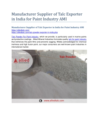 Manufacturer Supplier of Talc Exporter in India for Paint Industry AMI