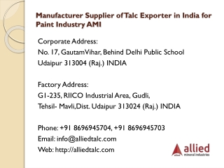 Manufacturer Supplier of Talc Exporter in India for Paint Industry AMI