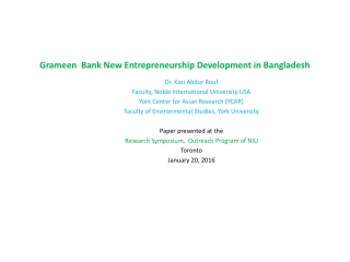 Grameen Bank New Entrepreneurship Development in Bangladesh