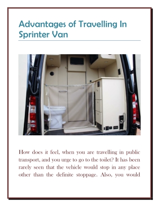 Advantages of Travelling In Sprinter Van