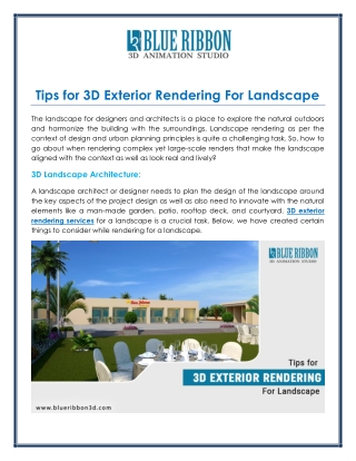 Tips for 3D Exterior Rendering For Landscape