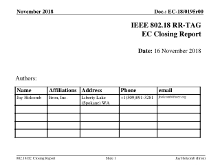 IEEE 802.18 RR-TAG EC Closing Report