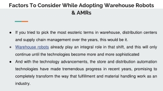 Factors To Consider While Adopting Warehouse Robots & Autonomous mobile robot in a warehouse