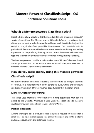 Monero Powered Classifieds Script - OG Software Solutions India