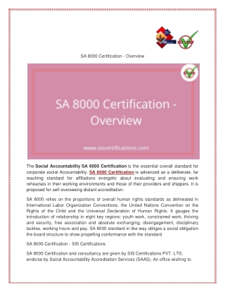 SA 8000 Certification - Overview