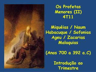 Os Profetas Menores (II) 4T11 Miquéias / Naum Habacuque / Sofonias Ageu / Zacarias Malaquias (Anos 700 a 392 a.C) Intr