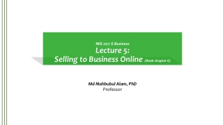 MIS 207: E-Business Lecture 5 : Selling to Business Online (Book chapter 6)