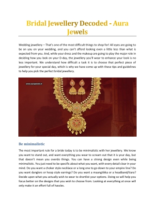 Bridal Jewellery Decoded - Aura Jewels