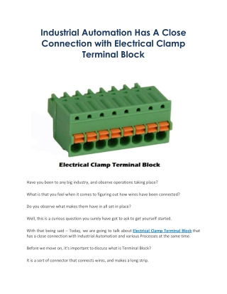Industrial Automation Has A Close Connection with Electrical Clamp Terminal Block