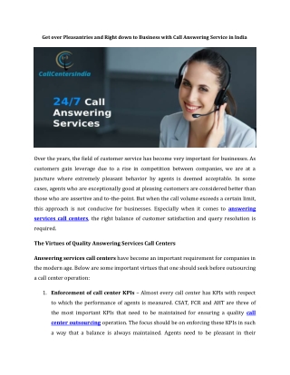 Get over Pleasantries and Right down to Business with Call Answering Service in India
