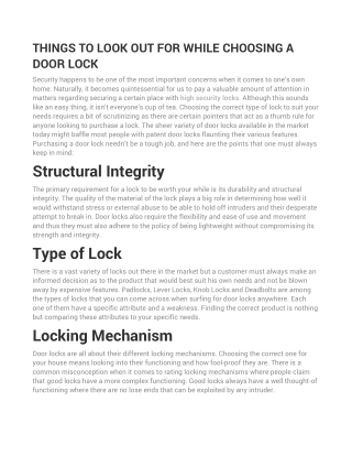 THINGS TO LOOK OUT FOR WHILE CHOOSING A DOOR LOCK