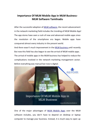 Importance Of MLM Mobile App in MLM Business-MLM Software Tamilnadu
