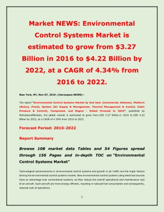 Environmental Control Systems Market - Trends and Opportunities