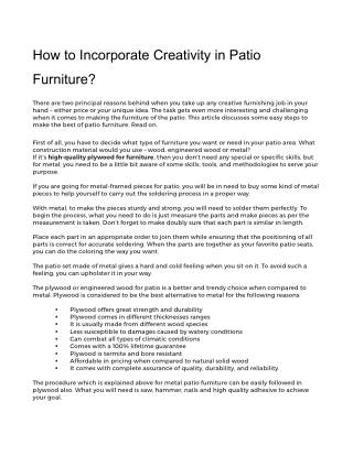 How to Incorporate Creativity in Patio Furniture?