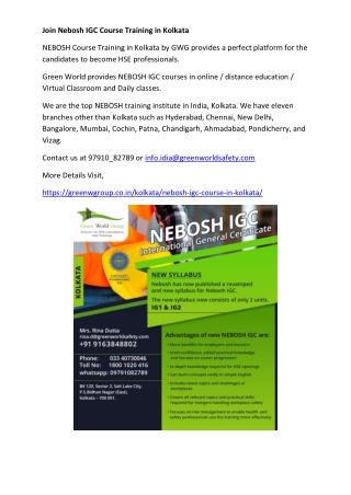 Join Nebosh IGC Course Training in Kolkata