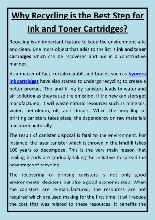 Why Recycling is the Best Step for Ink and Toner Cartridges?