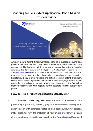 Planning to File a Patent Application? Don’t Miss on These 5 Points
