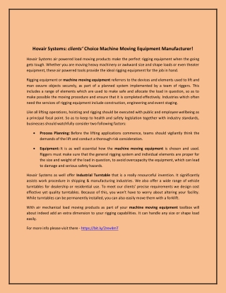 Machine Moving Equipment Manufacturer