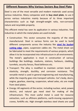 Different Reasons Why Various Sectors Buy Steel Plate