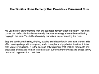 The Tinnitus Home Remedy That Provides a Permanent Cure