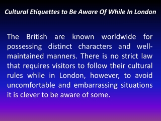 Cultural Etiquettes to Be Aware Of While In London