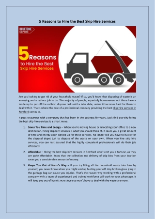 5 Reasons to Hire the Best Skip Hire Services