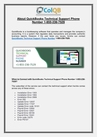 Dial QuickBooks Technical Support Phone Number 1-855-236-7529