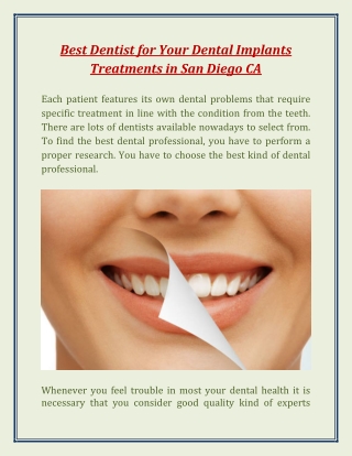 Best Dentist for Your Dental Implants Treatments in San Diego CA