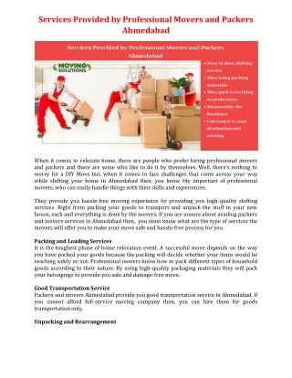 Services Provided by Professional Movers and Packers Ahmedabad