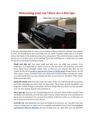 Relocating your car? Here are a few tips