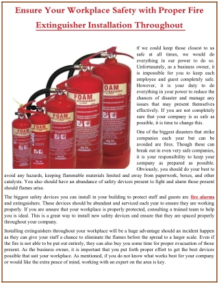 Ensure Your Workplace Safety with Proper Fire Extinguisher Installation Throughout