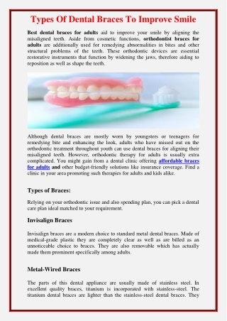 Types Of Dental Braces To Improve Smile 