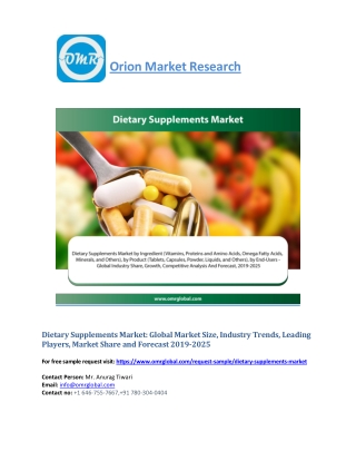 Dietary Supplements Market: Global Industry Growth, Market Size, Share and Forecast 2019-2025