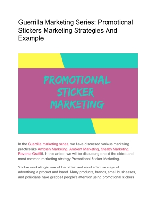 Guerrilla Marketing Series: Promotional Stickers Marketing Strategies And Example