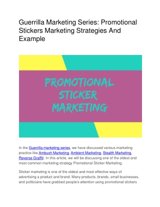 Guerrilla Marketing Series: Promotional Stickers Marketing Strategies And Example