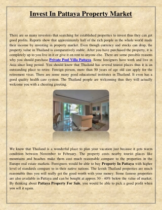Invest In Pattaya Property Market