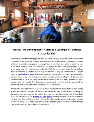 Martial Arts Development: Australia’s Leading Self- Defence Classes for Kids
