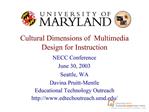 Cultural Dimensions of Multimedia Design for Instruction