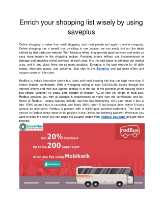 Enrich your shopping list wisely by using saveplus