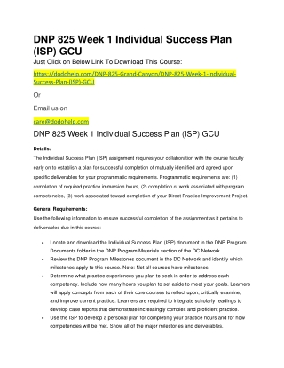 DNP 825 Week 1 Individual Success Plan (ISP) GCU