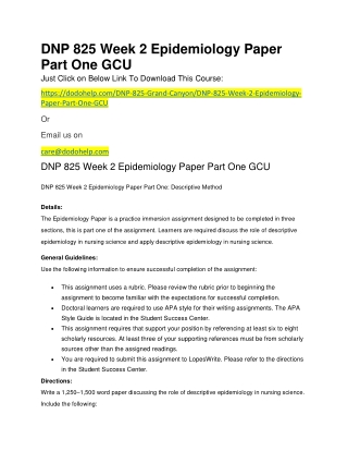DNP 825 Week 2 Epidemiology Paper Part One GCU