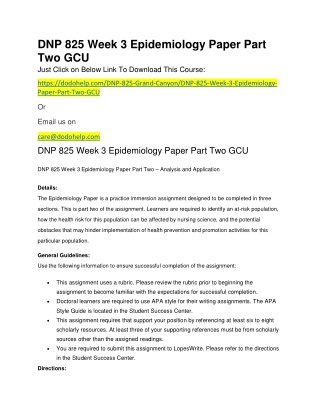 DNP 825 Week 3 Epidemiology Paper Part Two GCU