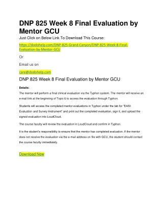 DNP 825 Week 8 Final Evaluation by Mentor GCU