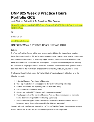 DNP 825 Week 8 Practice Hours Portfolio GCU