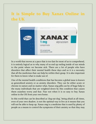 It is Simple to Buy Xanax Online in the UK