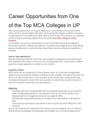Career Opportunities from One of the Top MCA Colleges in UP