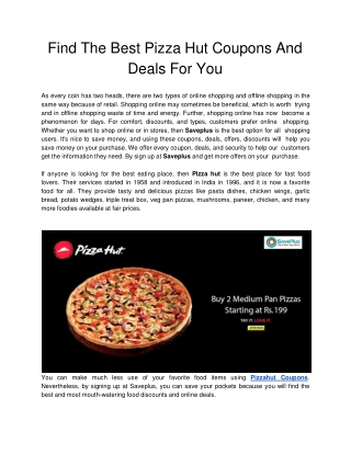 Find The Best Pizza Hut Coupons And Deals For You