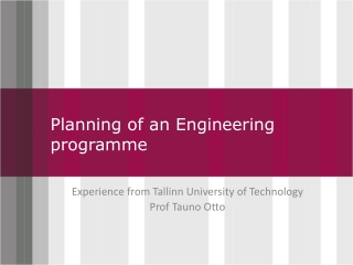 Planning of an E ngineering programme